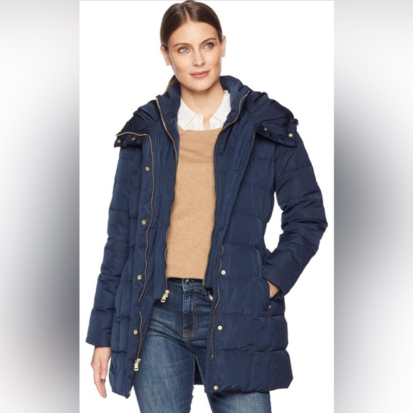 New!‎ Cole Haan Taffeta Down Coat With Bib Front and Dramatic Hood Sz S $298 - Picture 1 of 9
